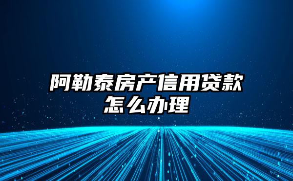 阿勒泰房产信用贷款怎么办理